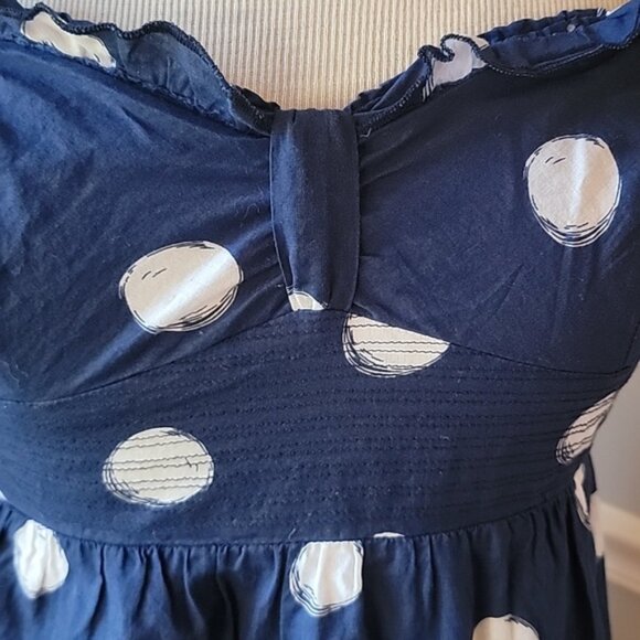 HOLLISTER Blue White Polka-Dot Strapless Ruffle Mini Boho Preppy Summer Dress M - Picture 4 of 8